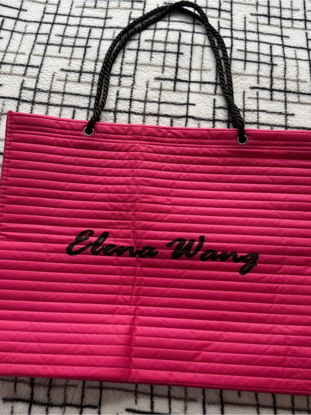 Elena Wang Pink Quilted Tote Bag Padded Shoulder Bag Braided Strap